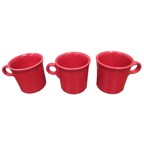 Fiestaware Fiesta Red Ceramic Coffee Mugs Cups “O” Ring Handle - Picture 2 of 5